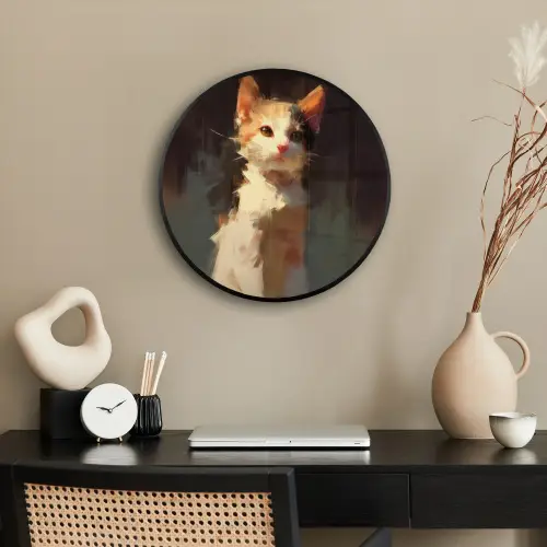 Kat - Geschilderd - Artistiek - Wit Fotolijst rond zonder passe partout klein -sfeer1
