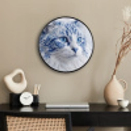Kat - Patroon - Blauw Fotolijst rond zonder passe partout klein -sfeer1