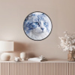 Kat - Patroon - Blauw Fotolijst rond zonder passe partout klein -sfeer3
