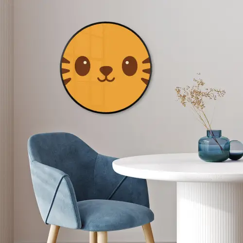 Kat - Simplistisch - Oranje - Vrolijk Fotolijst rond zonder passe partout klein -sfeer2