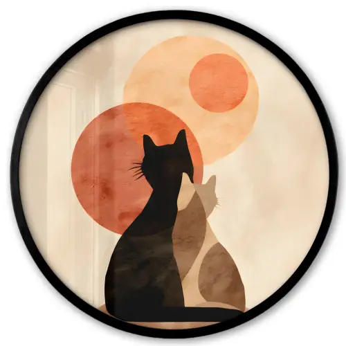Katten - Zwart - Abstract - Cirkels Fotolijst rond zonder passe partout klein -3d