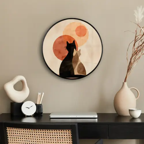 Katten - Zwart - Abstract - Cirkels Fotolijst rond zonder passe partout klein -sfeer1