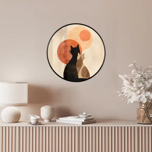 Katten - Zwart - Abstract - Cirkels Fotolijst rond zonder passe partout klein -sfeer3