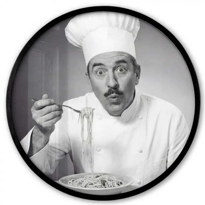 Chef - Spaghetti - Pasta Fotolijst rond zonder passe partout klein -3d