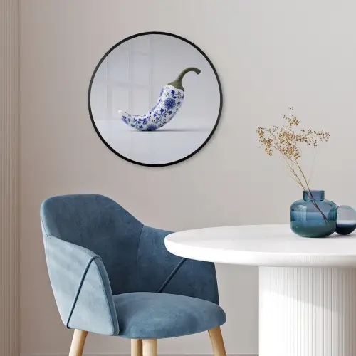 Chilipeper - Keramiek - Blauw Fotolijst rond zonder passe partout klein -sfeer2