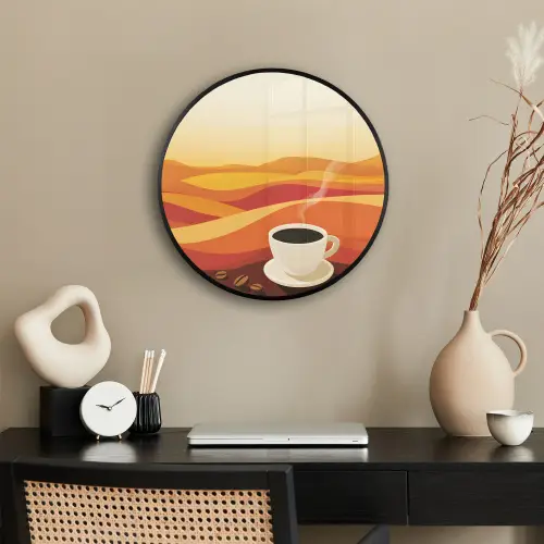 Koffie - Landschap - Oranje - Koffiebonen Fotolijst rond zonder passe partout klein -sfeer1