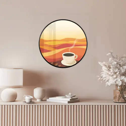 Koffie - Landschap - Oranje - Koffiebonen Fotolijst rond zonder passe partout klein -sfeer3