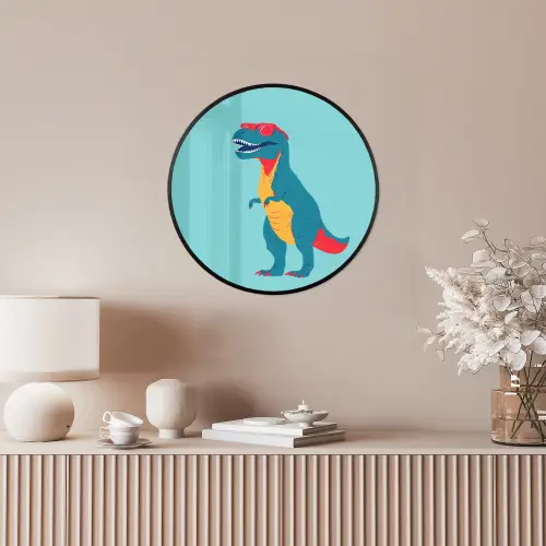 Dinosaurus - Blauw - Zonnebril Fotolijst rond zonder passe partout klein -sfeer3