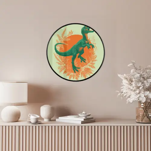 Dinosaurus - Groen - Planten - Cirkel Fotolijst rond zonder passe partout klein -sfeer3