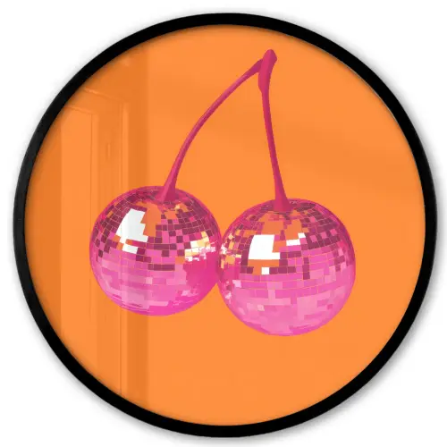 Discoballen - Kers - Spiegels - Roze Fotolijst rond zonder passe partout klein -3d