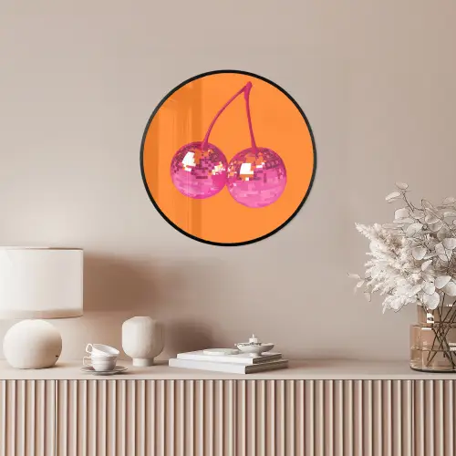 Discoballen - Kers - Spiegels - Roze Fotolijst rond zonder passe partout klein -sfeer3