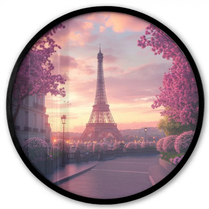 Eiffeltoren - Parijs - Roze Fotolijst rond zonder passe partout klein -3d