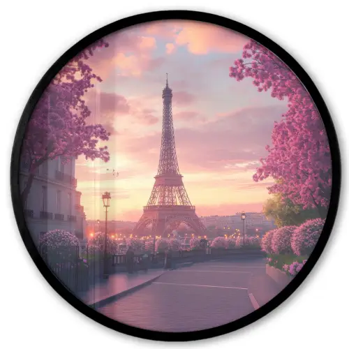 Eiffeltoren - Parijs - Roze Fotolijst rond zonder passe partout klein -3d