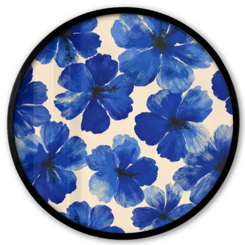 Bloemen - Blauw -Patroon - Wit Fotolijst rond zonder passe partout klein -3d