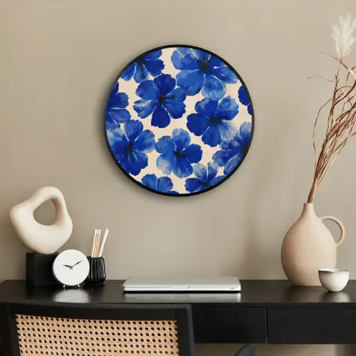 Bloemen - Blauw -Patroon - Wit Fotolijst rond zonder passe partout klein -sfeer1