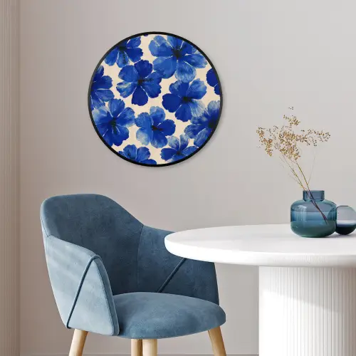 Bloemen - Blauw -Patroon - Wit Fotolijst rond zonder passe partout klein -sfeer2