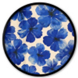 Bloemen - Blauw -Patroon - Wit Fotolijst rond zonder passe partout klein -3d