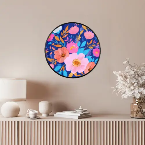 Bloemen - Blauw - Roze Fotolijst rond zonder passe partout klein -sfeer3