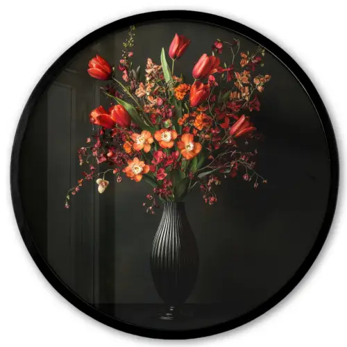 Bloemen - Takken - Boeket Fotolijst rond zonder passe partout klein -3d
