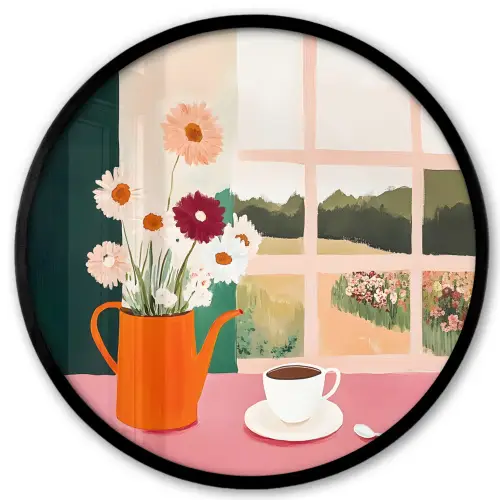 Bloemen - Koffie - Raam Fotolijst rond zonder passe partout klein -3d