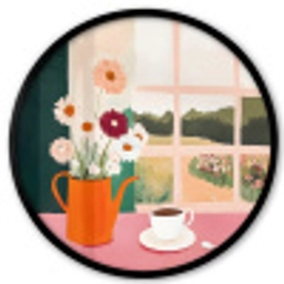 Bloemen - Koffie - Raam Fotolijst rond zonder passe partout klein -3d