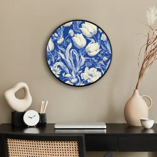 Bloemen - Delfts Blauw - Patroon - Tulp Fotolijst rond zonder passe partout klein -sfeer1