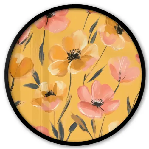 Bloemen - Geschilderd - Geel Fotolijst rond zonder passe partout klein -3d