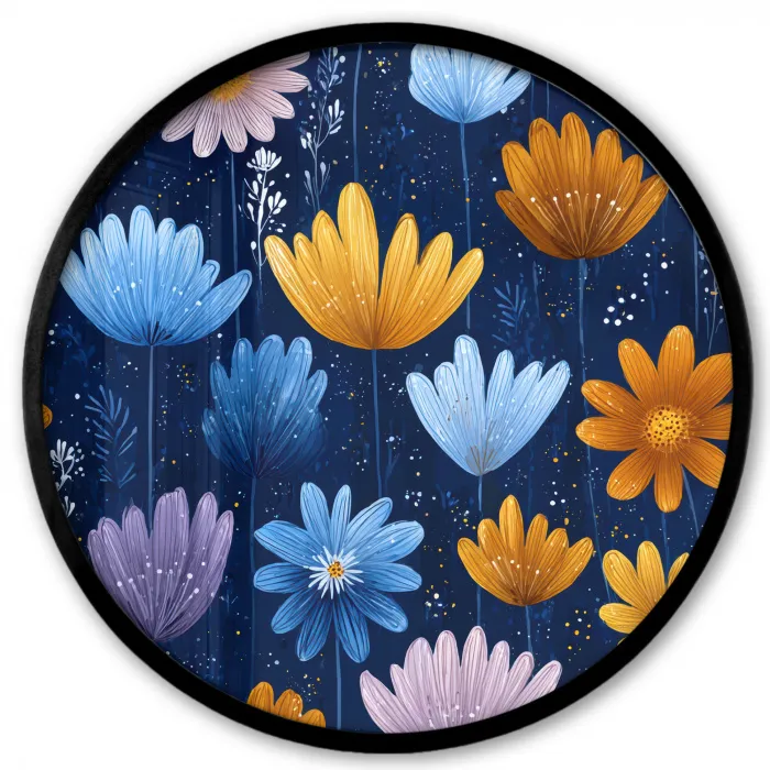 Bloemen - Patroon - Blauw - Contrast Fotolijst rond zonder passe partout klein -3d