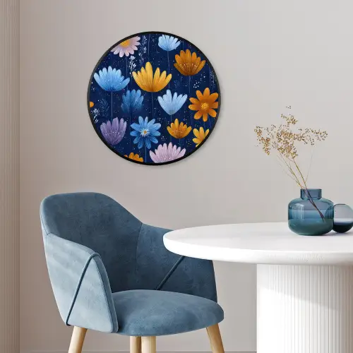 Bloemen - Patroon - Blauw - Contrast Fotolijst rond zonder passe partout klein -sfeer2