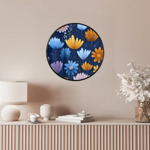 Bloemen - Patroon - Blauw - Contrast Fotolijst rond zonder passe partout klein -sfeer3