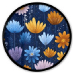 Bloemen - Patroon - Blauw - Contrast Fotolijst rond zonder passe partout klein -3d