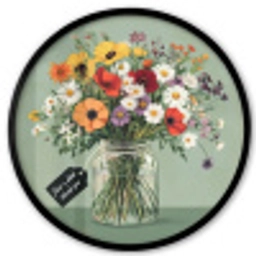 Bloemen - Vaas - Kaartje Fotolijst rond zonder passe partout klein -3d