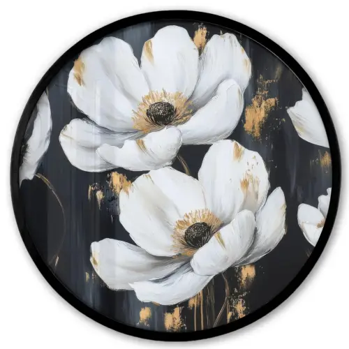 Bloemen - Wit - Abstract Fotolijst rond zonder passe partout klein -3d