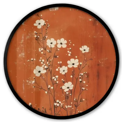 Bloemen - Wit - Subtiel - Roestkleur Fotolijst rond zonder passe partout klein -3d