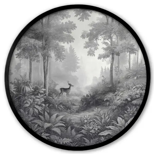 Bos - Hert - Zwart - Wit Fotolijst rond zonder passe partout klein -3d
