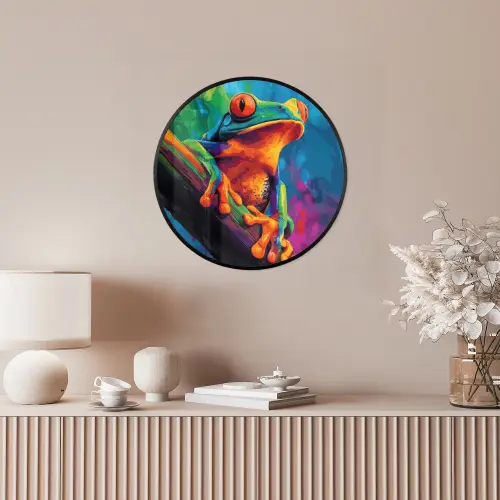 Kikker - Felgekleurd - Tak - Regenboog Fotolijst rond zonder passe partout klein -sfeer3