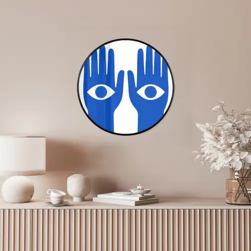 Handen - Twee - Ogen - Blauw Fotolijst rond zonder passe partout klein -sfeer3