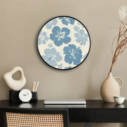 Hibiscusbloemen - Blauw - Patroon - Tropisch Fotolijst rond zonder passe partout klein -sfeer1