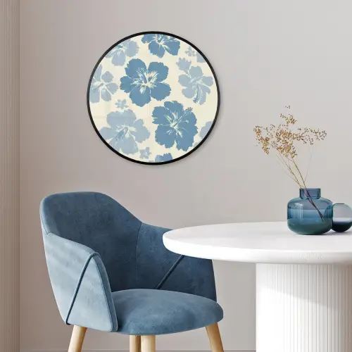 Hibiscusbloemen - Blauw - Patroon - Tropisch Fotolijst rond zonder passe partout klein -sfeer2