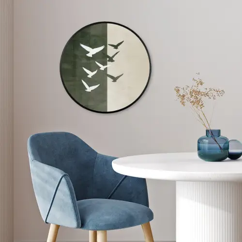 Japandi - Vogel - Groen Fotolijst rond zonder passe partout klein -sfeer2