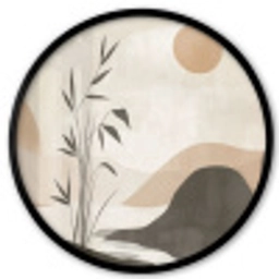 Japandi - Landschap - Beige Fotolijst rond zonder passe partout klein -3d