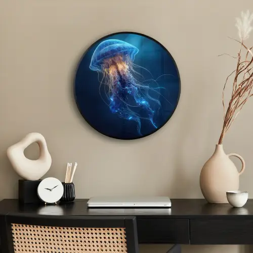 Kwal - Lichtgevend - Tentakels - Blauw Fotolijst rond zonder passe partout klein -sfeer1