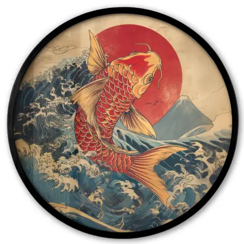 Koi - Zee - Golven - Zon Fotolijst rond zonder passe partout klein -3d