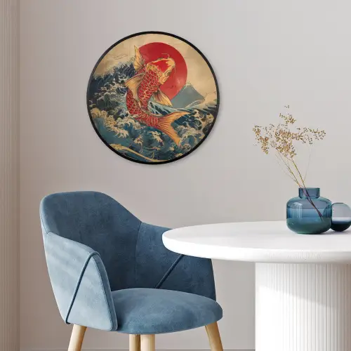 Koi - Zee - Golven - Zon Fotolijst rond zonder passe partout klein -sfeer2