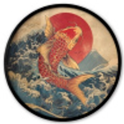 Koi - Zee - Golven - Zon Fotolijst rond zonder passe partout klein -3d