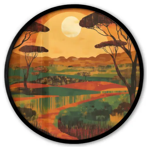Landschap - Afrikaans - Zon Fotolijst rond zonder passe partout klein -3d