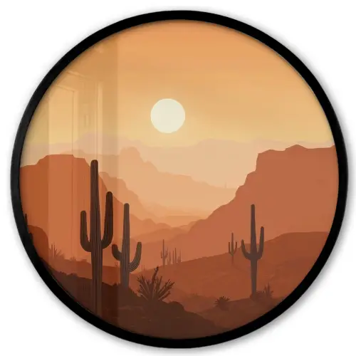 Landschap - Woestijn - Cactussen - Zon Fotolijst rond zonder passe partout klein -3d