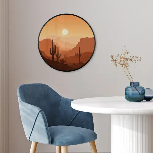 Landschap - Woestijn - Cactussen - Zon Fotolijst rond zonder passe partout klein -sfeer2