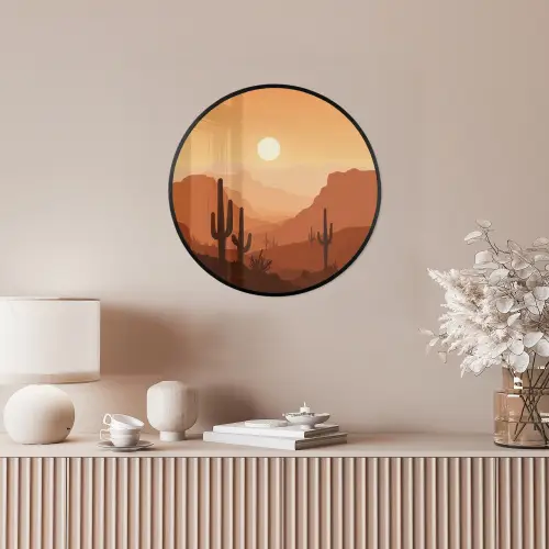 Landschap - Woestijn - Cactussen - Zon Fotolijst rond zonder passe partout klein -sfeer3