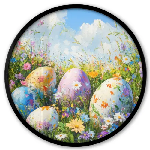 Grasveld - Eieren - Bloemen Fotolijst rond zonder passe partout klein -3d